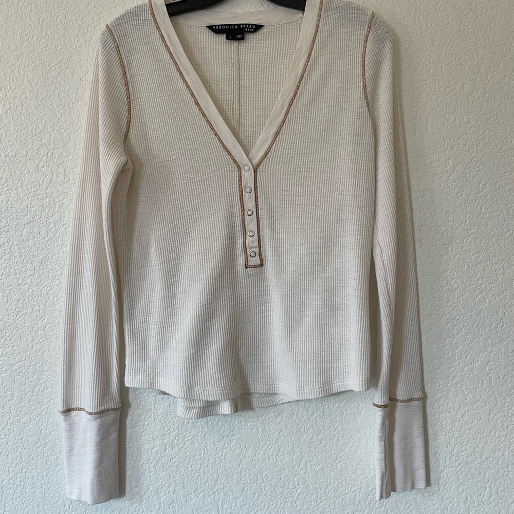 Veronica Beard Elma long sleeve henley top.